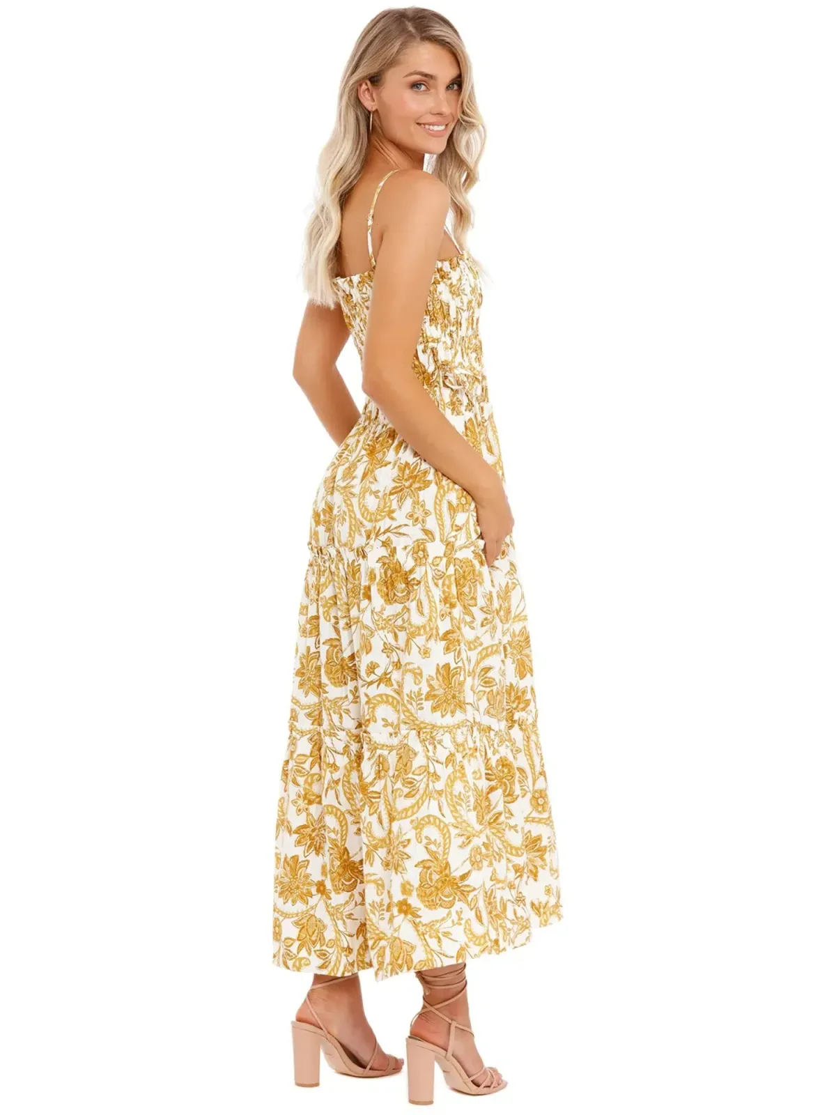 Shona Joy Tiered Midi Dress in Curry Size AU 8 - Image 5