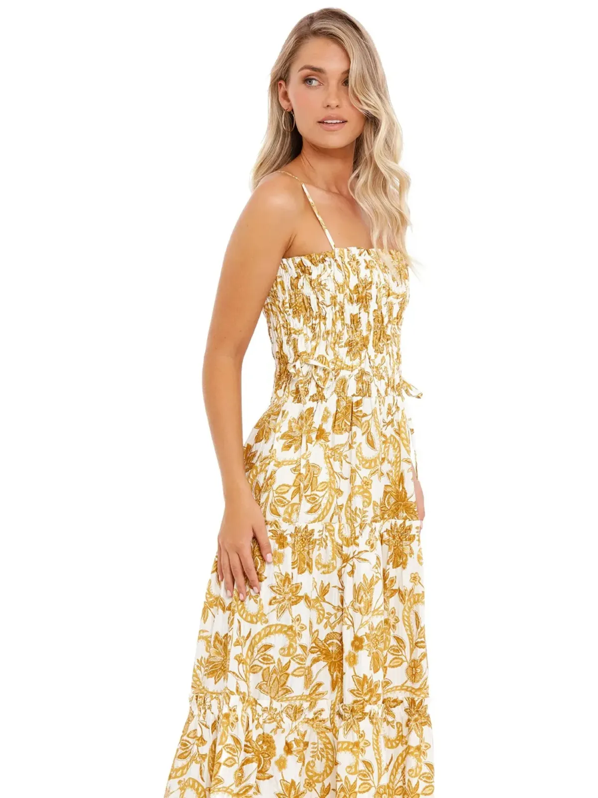 Shona Joy Tiered Midi Dress in Curry Size AU 8 - Image 3