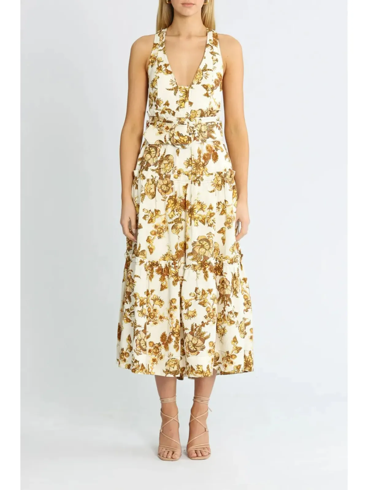 Shona Joy Bella Tiered Midi Dress Print Size AU 12 - Image 1