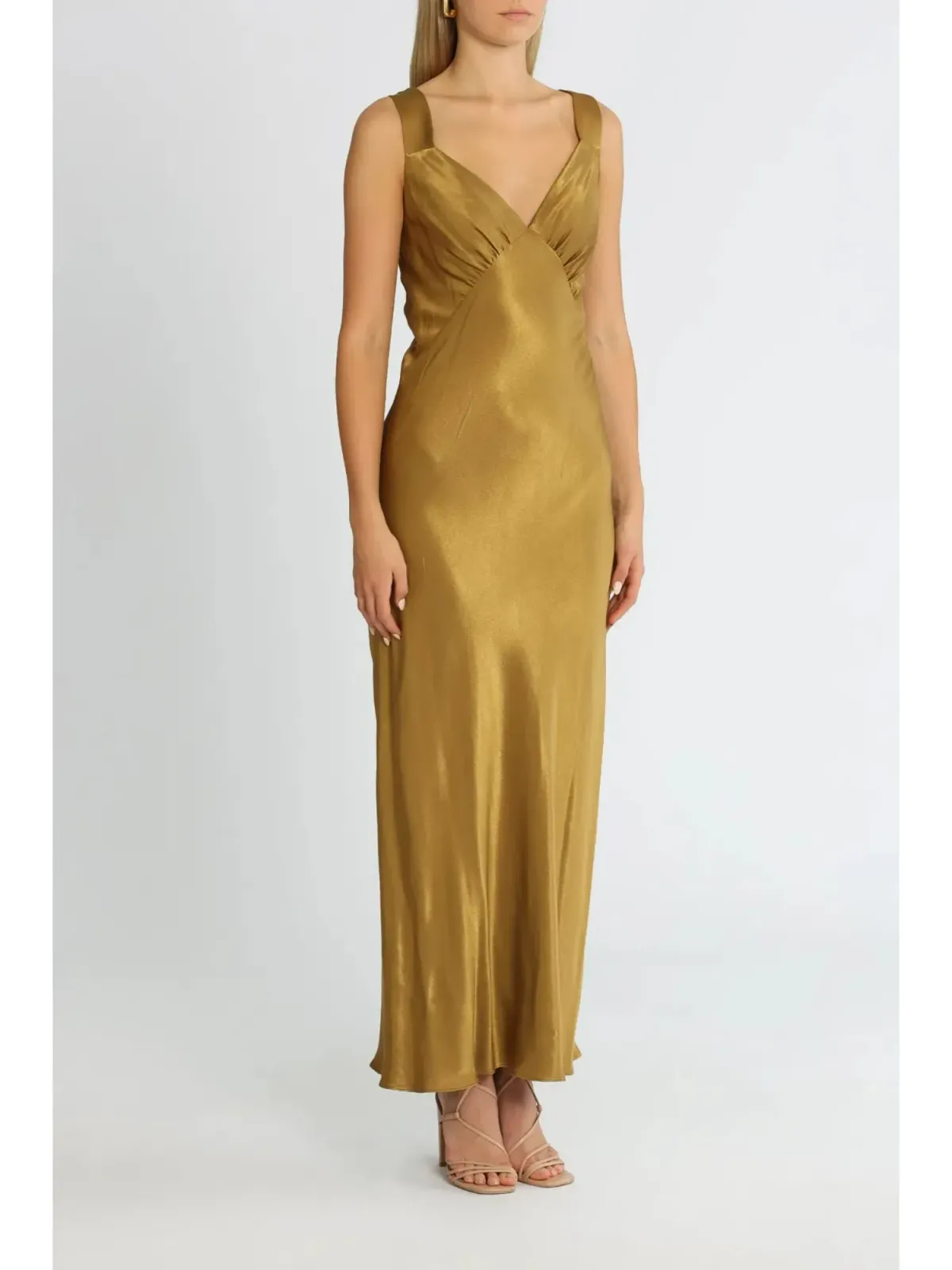 Shona Joy Giorgia Plunged Midi Dress in Olive Oil Size AU 14 - Image 2