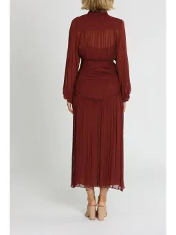 Shona Joy Safira Button Up Ruched Midi Dress in Sangria Size AU 10  for rent on The Volte - image 3