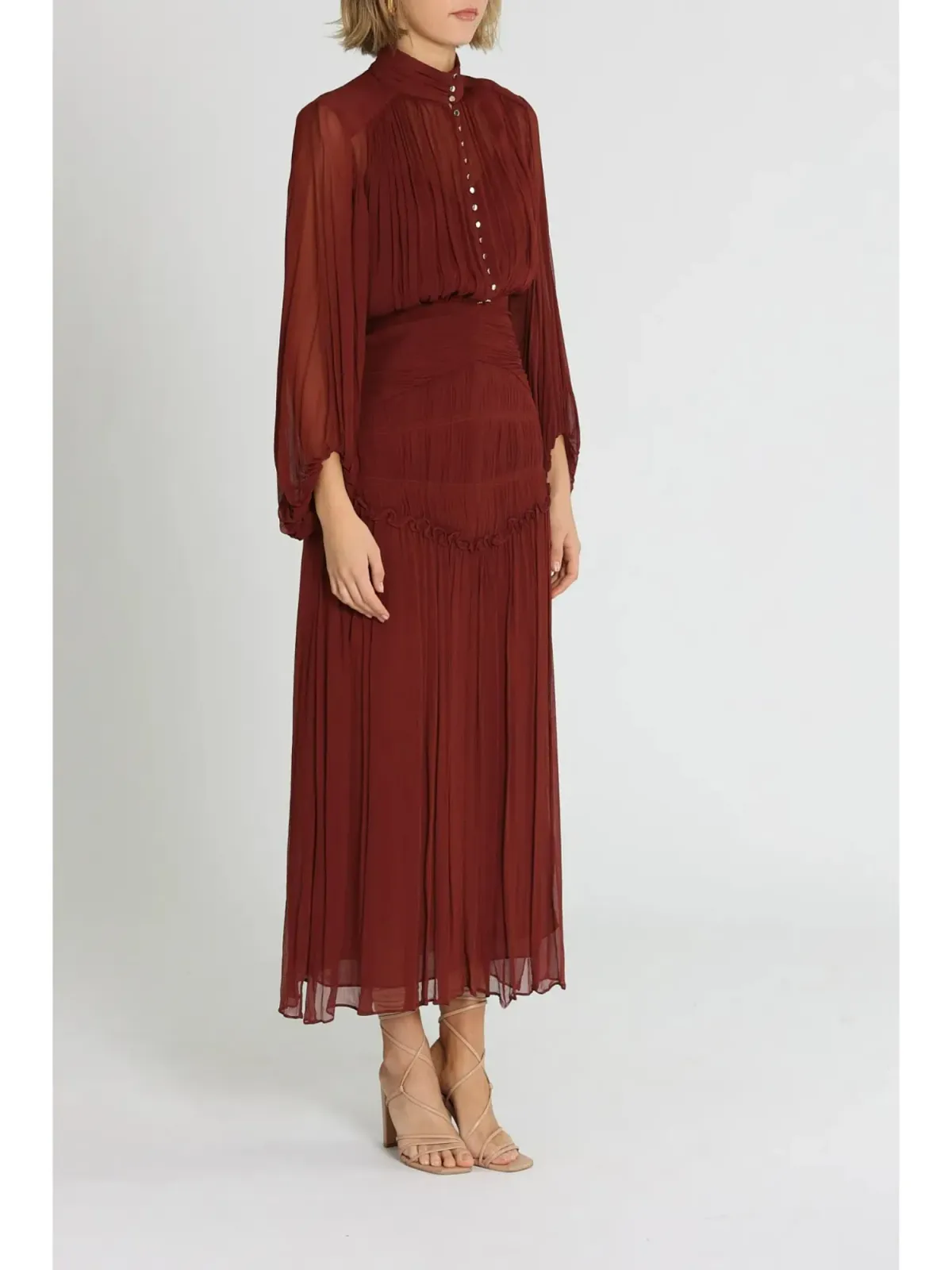 Shona Joy Safira Button Up Ruched Midi Dress in Sangria Size AU 10  - Image 2