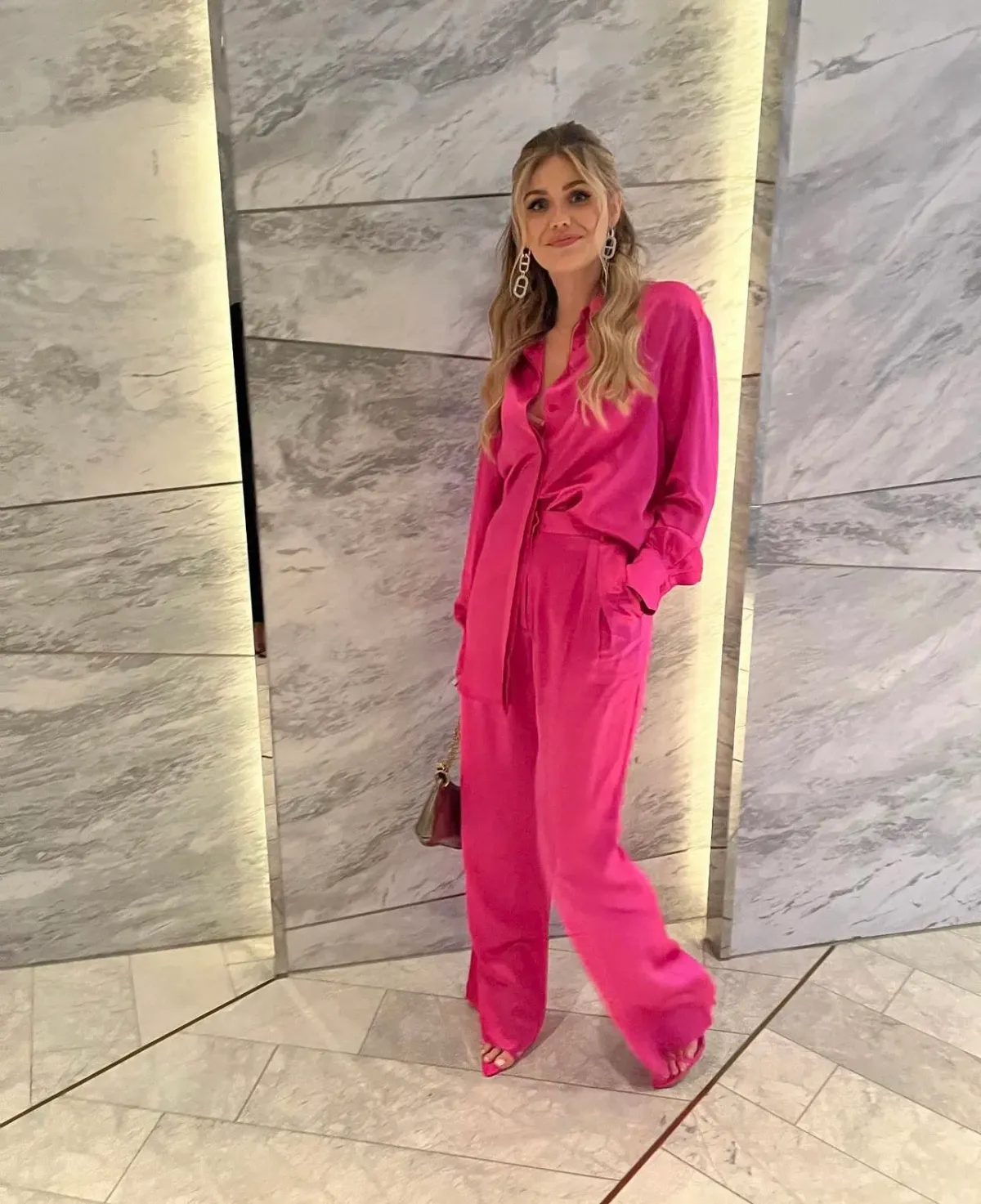 Michael Lo Sordo Relaxed Silk Pant Size 8 & Shirt Size 6 Set Hot Pink - Image 2