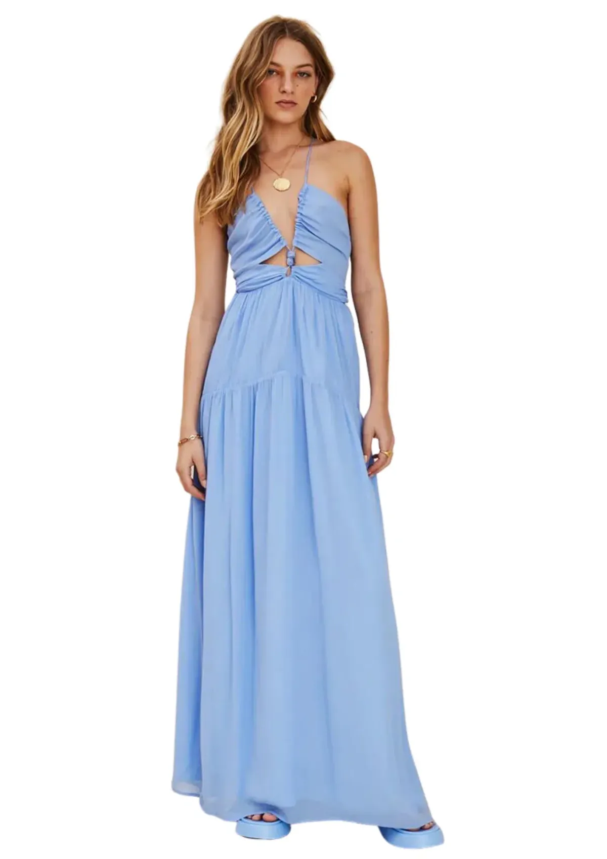 Suboo Aura Strappy Halter Tie Front Maxi Dress Cornflower Size AU 10 - Image 1