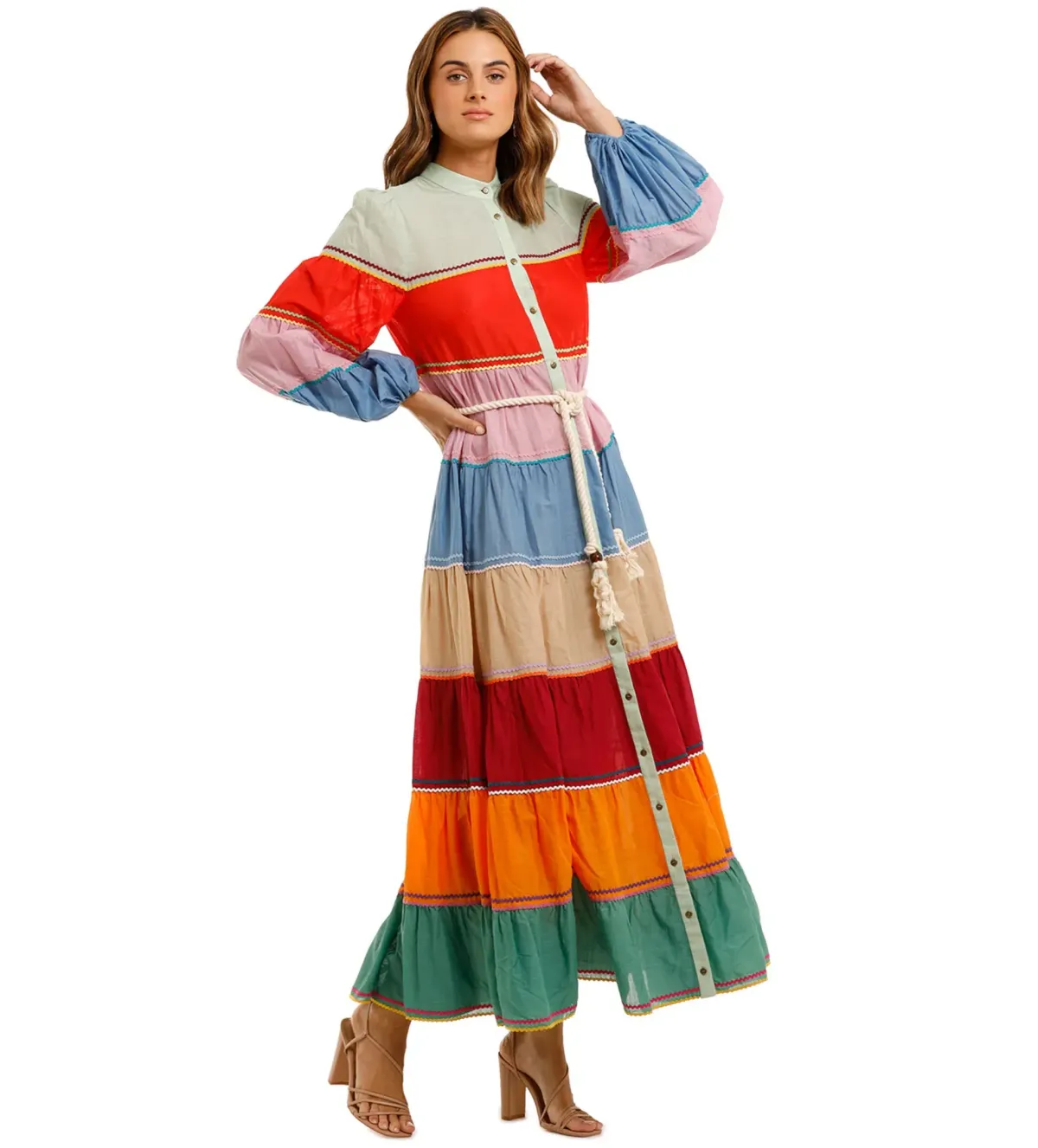 Zimmermann Riders Multi Tiered Dress In Multi Stripe Size 8 - Image 1