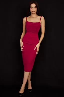 House of CB Jamille  Draped Corset Midi Dress Berry Size S/Au 8  for rent on The Volte - image 1