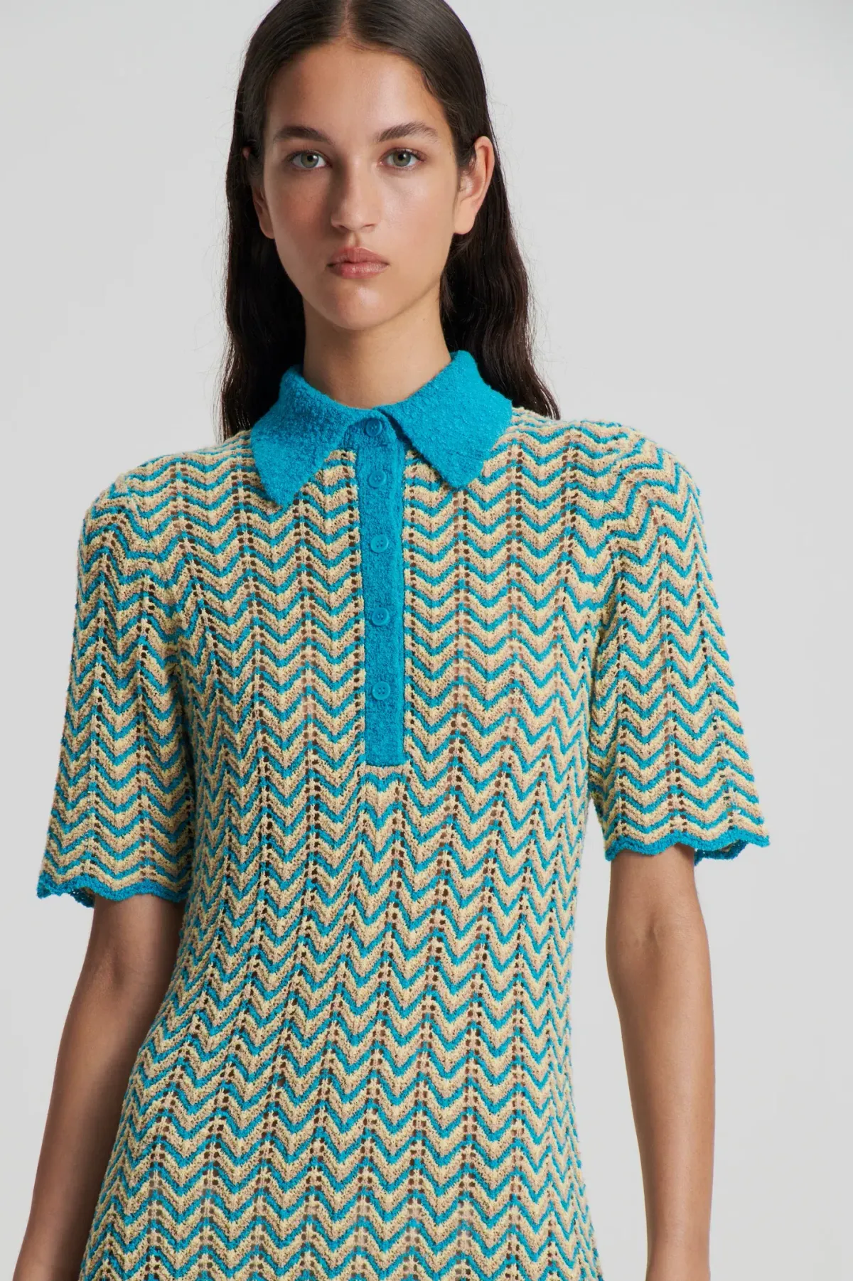 Scanlan Theodore Knit Shirt Dress Turquoise Size XS/ AU 6 - Image 5