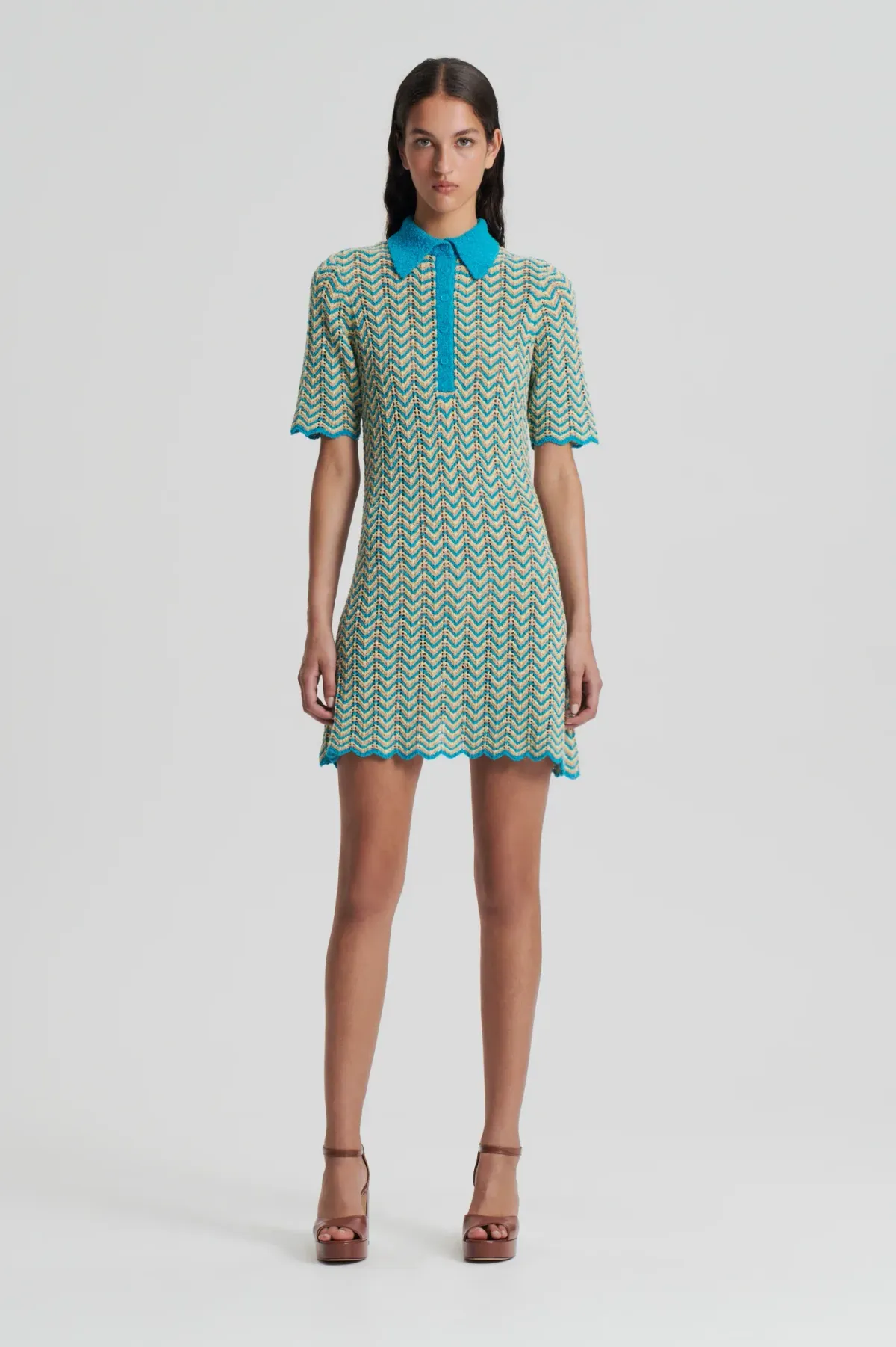 Scanlan Theodore Knit Shirt Dress Turquoise Size XS/ AU 6 - Image 4