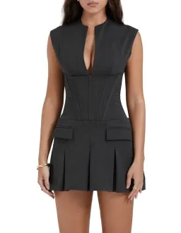 House of CB Eleanor Pleated Corset Mini Dress in Charcoal Size XS / AUS 6 for rent on The Volte - image 2