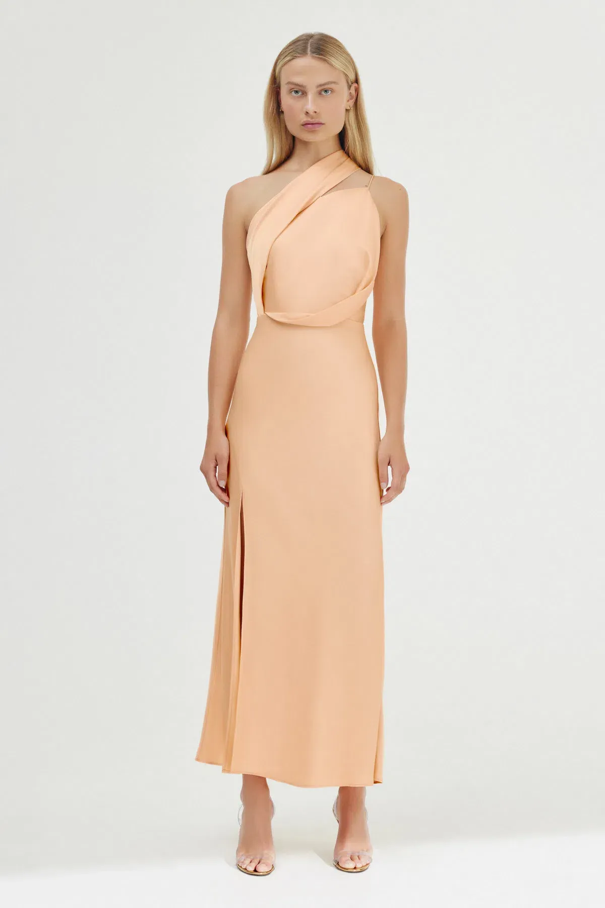 Significant Other Alessia One Shoulder Midi Dress Peach Sherbet Size 8 - Image 1