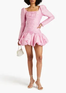 Aje Bijou Ruched Long Sleeve Mini Dress in Bonbon Pink Size 12 for rent on The Volte - image 1