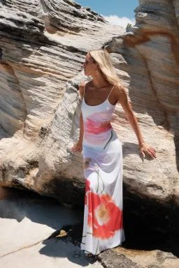 With Harper Lu Low Back Maxi Dress in Citrus Poppy Size XS / AU 6 for rent on The Volte - image 1