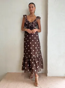 Sir the Label Vivi Frill Dress in Marlon Polka Dot Size 0 / AU 6 for rent on The Volte - image 2