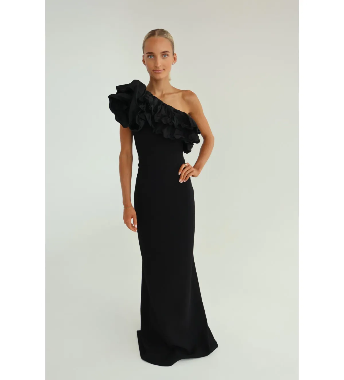 Rebecca Vallance Chloe One-Shoulder Taffeta-Trimmed Stretch Gown Black Size 6 - Image 3