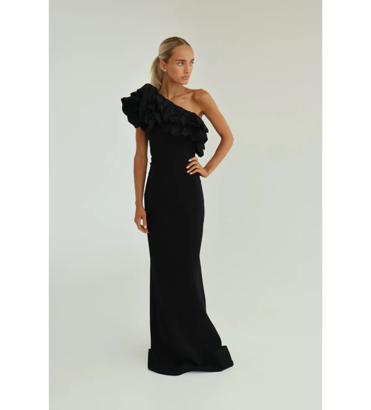 Rebecca Vallance Chloe One-Shoulder Taffeta-Trimmed Stretch Gown Black Size 6 - Image 1