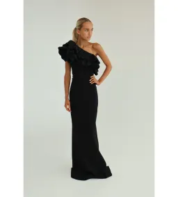 Rebecca Vallance Chloe One-Shoulder Taffeta-Trimmed Stretch Gown Black Size 6 for rent on The Volte - image 1