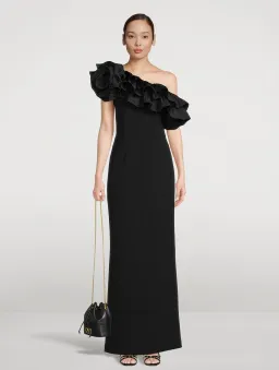Rebecca Vallance Chloe One-Shoulder Taffeta-Trimmed Stretch Gown Black Size 6 for rent on The Volte - image 1
