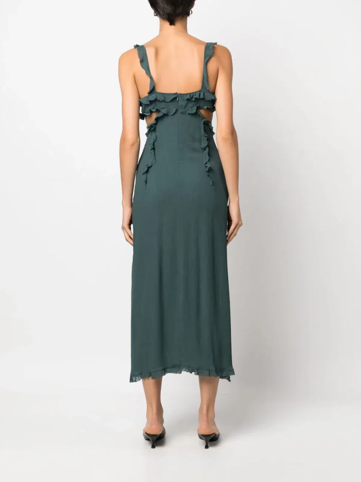 Acne Studios Ruffle Cut-Out Dress Green Size 10 - Image 4