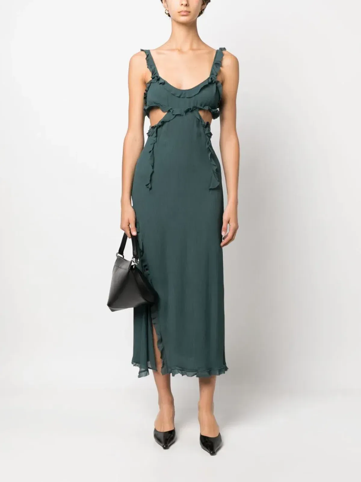 Acne Studios Ruffle Cut-Out Dress Green Size 10 - Image 1