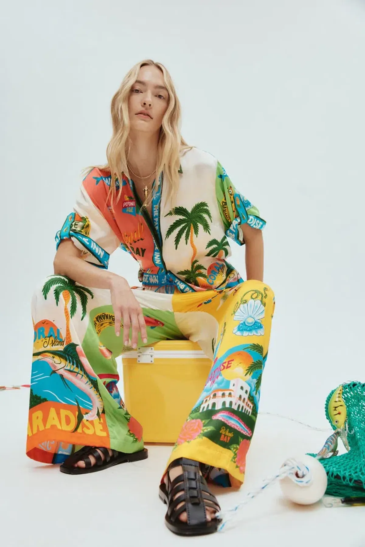 Alemais Paradiso Silk Shirt Size 12 And Pants Size 12 Set Multi - Image 1