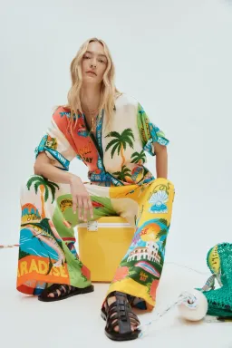 Alemais Paradiso Silk Shirt Size 12 And Pants Size 12 Set Multi for rent on The Volte - image 1