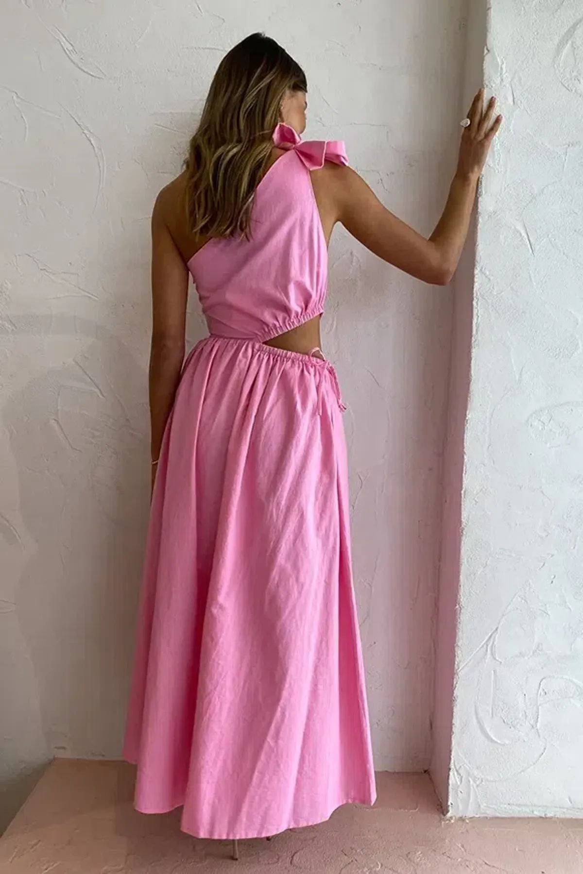By Nicola Gabriella One Shoulder Midi Dress In Pink Grapefruit Size 12 - Image 3