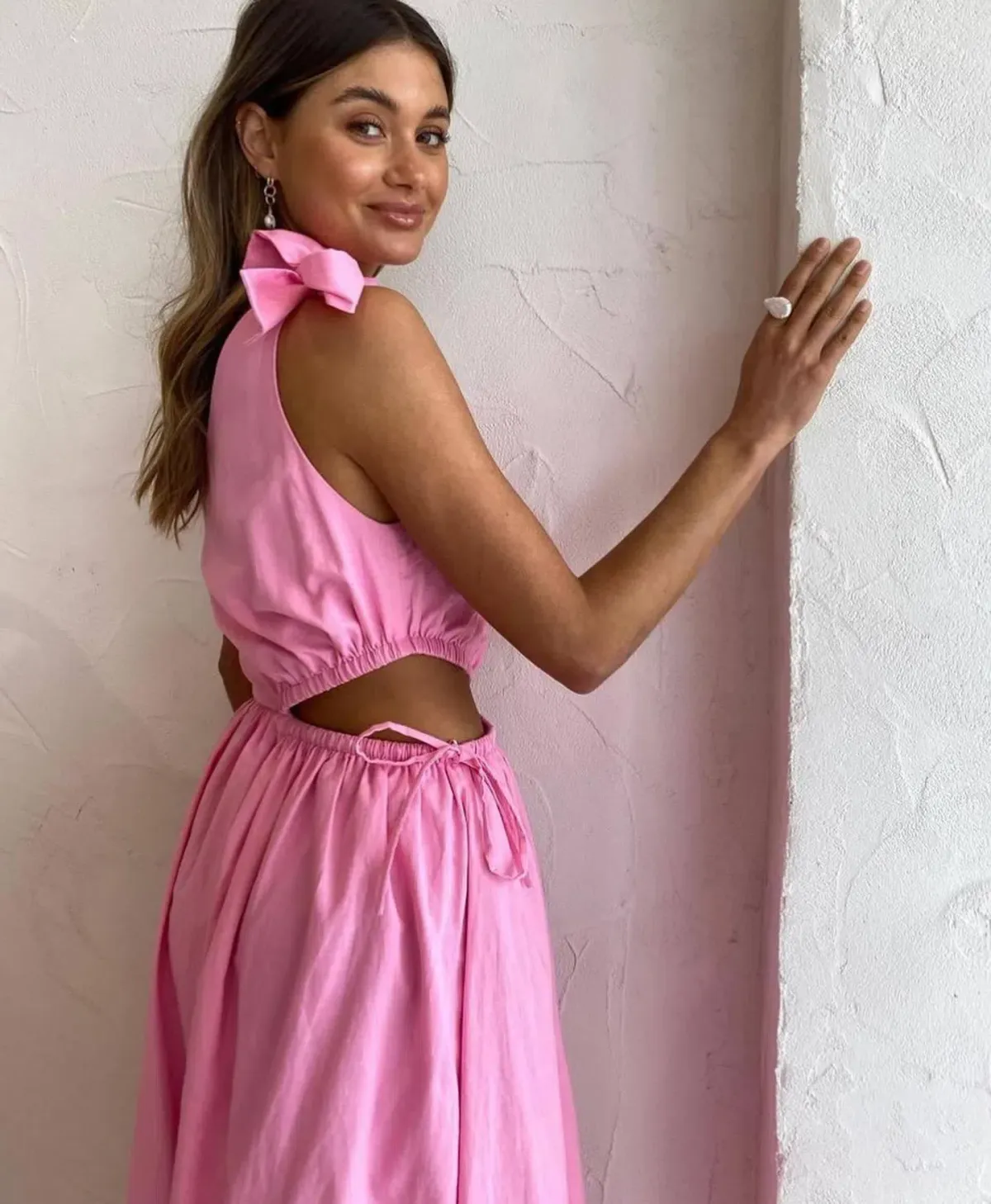 By Nicola Gabriella One Shoulder Midi Dress In Pink Grapefruit Size 12 - Image 5