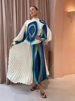 Alemais Una Pleated Midi Dress in Pearl/Teal Size 14 for rent on The Volte - image 2