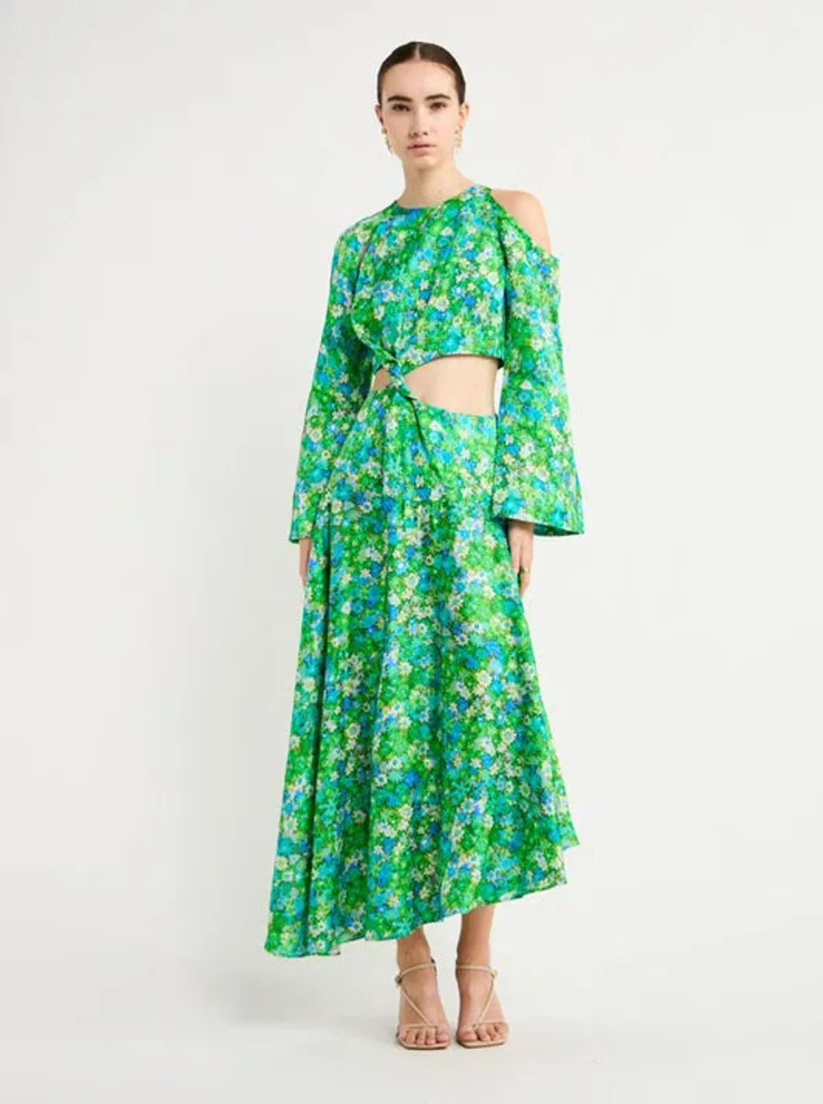 Alemais Cassandra Cut Out Midi Dress Green Floral Size AU 4 - Image 2