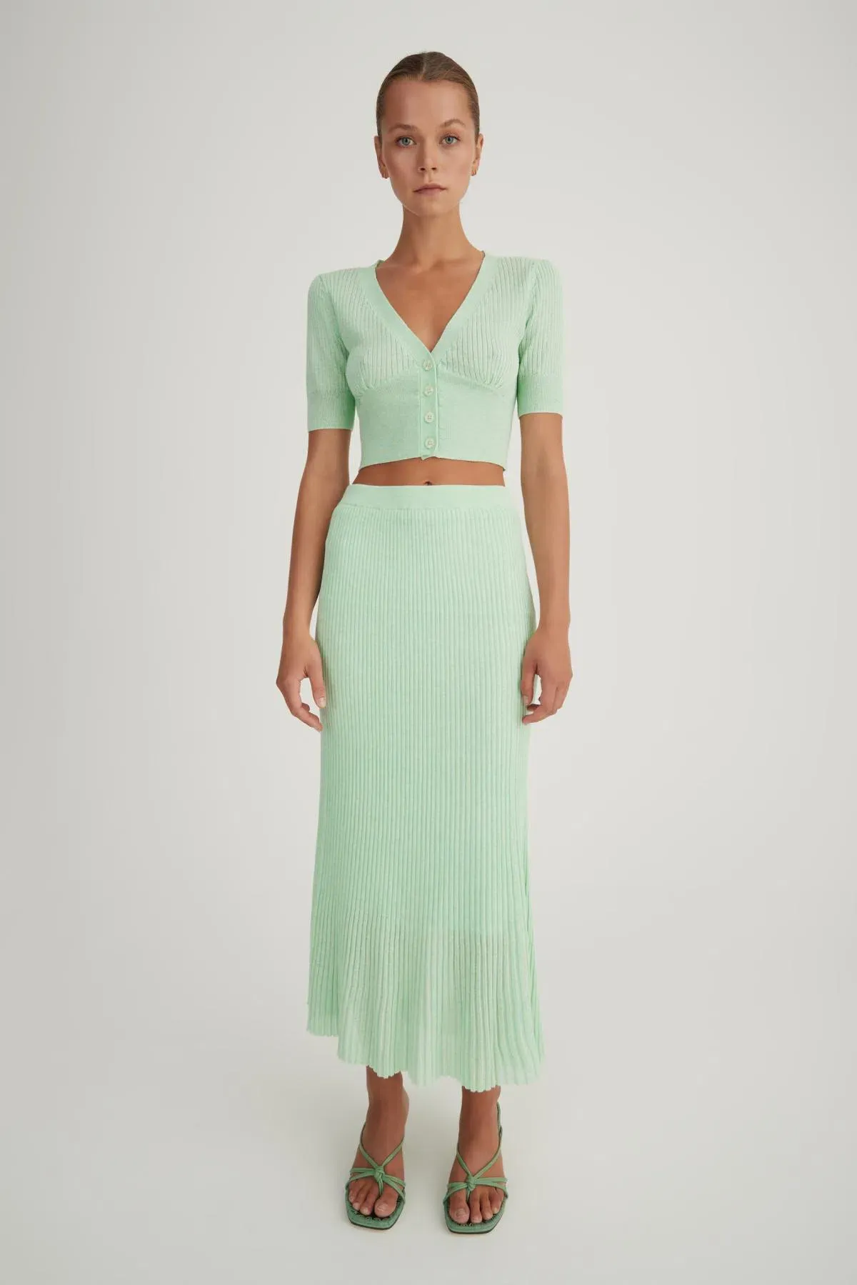 Hansen & Gretel Bernie Knit Cardigan and Midi Skirt Set Melon Size S / AU 8 - Image 1