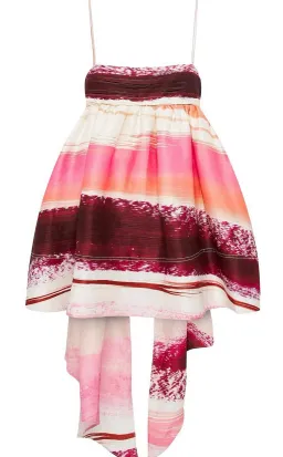 Aje Kasbah Sunset Stripe Ruched Bow Back Mini Dress Pink Print Size 4 for rent on The Volte - image 6