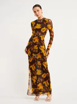 Sir the Label Jacques Mesh Panelled Midi Dress Brown Floral Size 1/ AU 8 for rent on The Volte - image 1