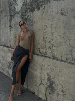 Bec & Bridge Wave Crush Halter Top Taupe & Crawford Twist Skirt Charcoal Set Size 10 for rent on The Volte - image 2