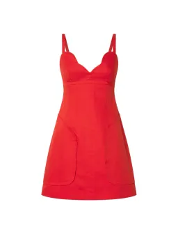 Oroton Scallop Detailed Mini Dress in True Red Size 4 for rent on The Volte - image 3