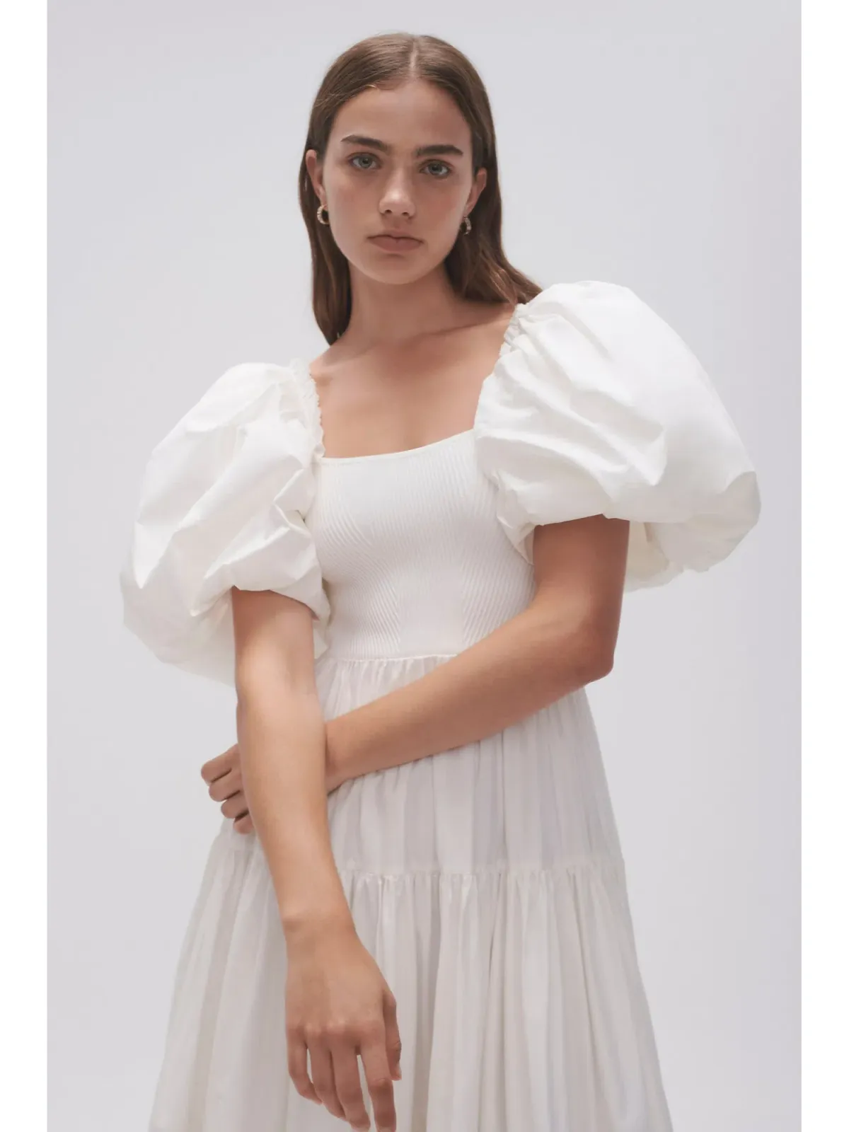 Aje Casa Puff Sleeve Midi Dress in Ivory Size AU 8 - Image 3