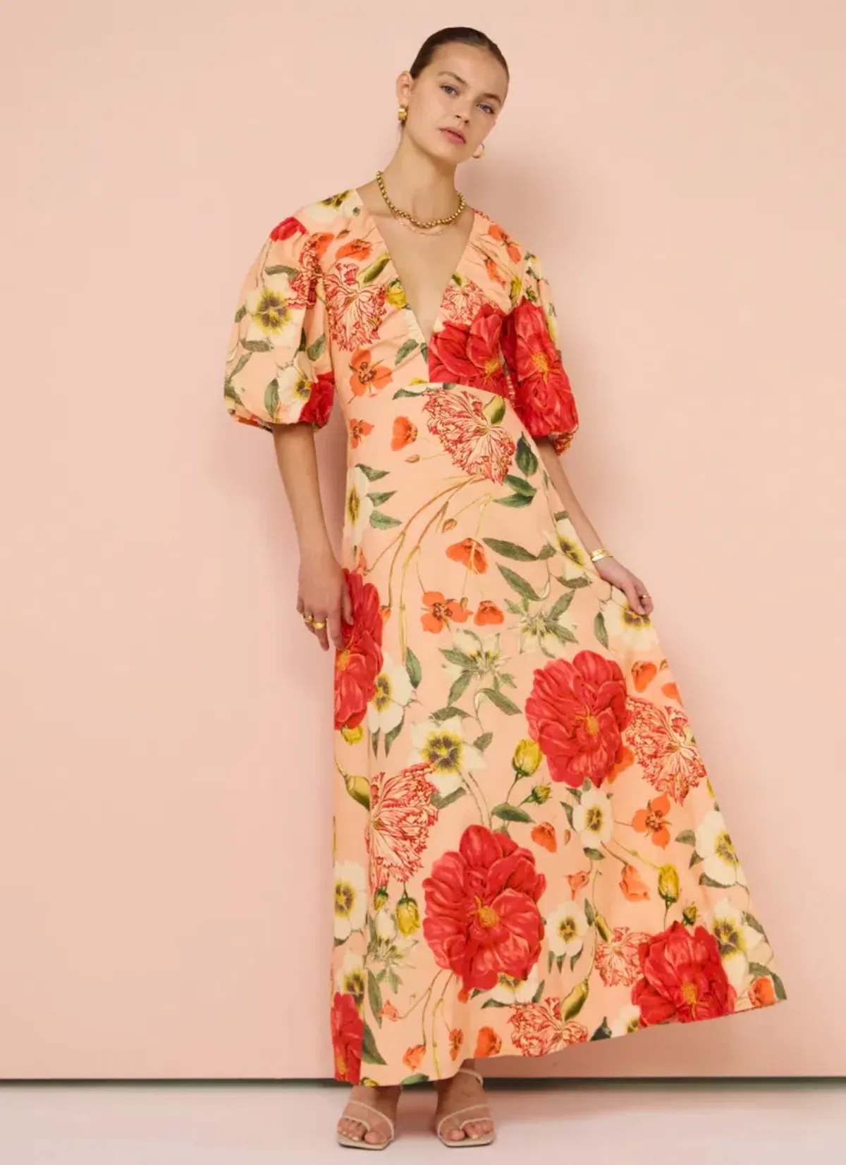 By Nicola Bolero Maxi Gathered Neckline Dress In Raspberry Punch Floral Size AU 8 - Image 3