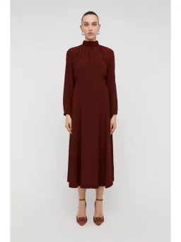 Scanlan Theodore Silk Gather Neck Dress in Burgundy Size AU 6 for rent on The Volte - image 1