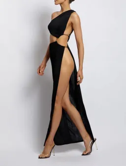 Meshki Paige Ruched Side Cut Out Maxi Dress in Black Size S / AU 8  for rent on The Volte - image 4