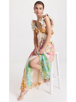 Zimmermann Raie Frill Shoulder Midi Dress Multi Floral Size 0P / AU 6 for rent on The Volte - image 4