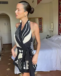 Sir The Label Realisme Wrap Halter Mini Dress Paper Print Size 2 / Au 10 for rent on The Volte - image 4