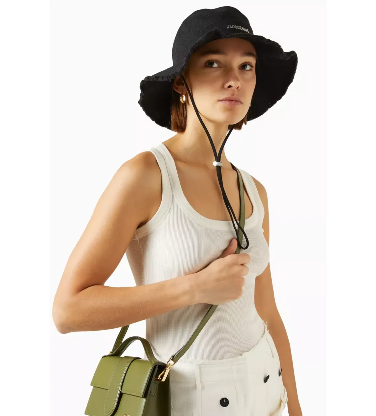 Jacquemus Le Bob Artichaut Frayed Expedition Hat in Cotton Black - Image 1