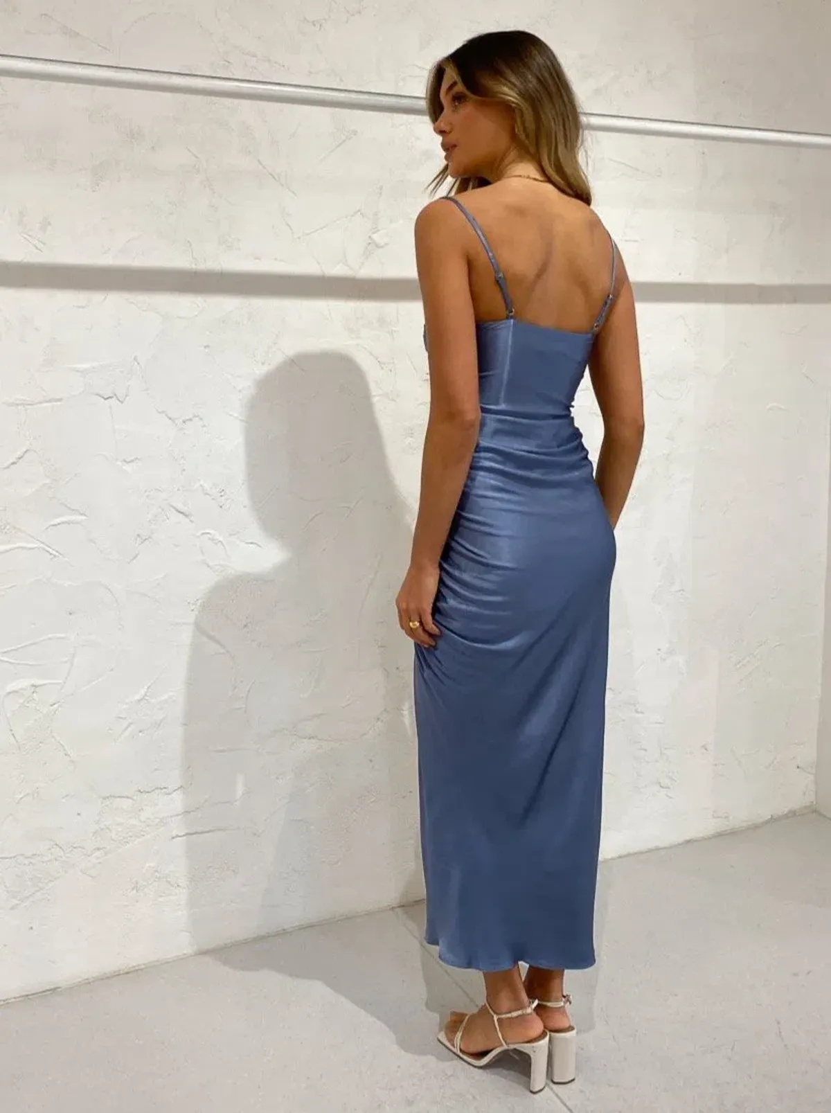 Shona Joy Lily Bias Ruched Midi Dress Blue Size 8 - Image 3