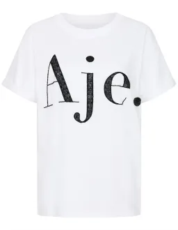 Aje Belmond Mini Skirt in Denim Blue Size 8 and Logo Tee White Print Size 6 Set for rent on The Volte - image 7