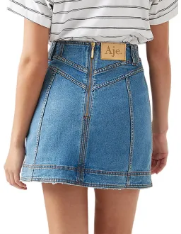 Aje Belmond Mini Skirt in Denim Blue Size 8 and Logo Tee White Print Size 6 Set for rent on The Volte - image 6