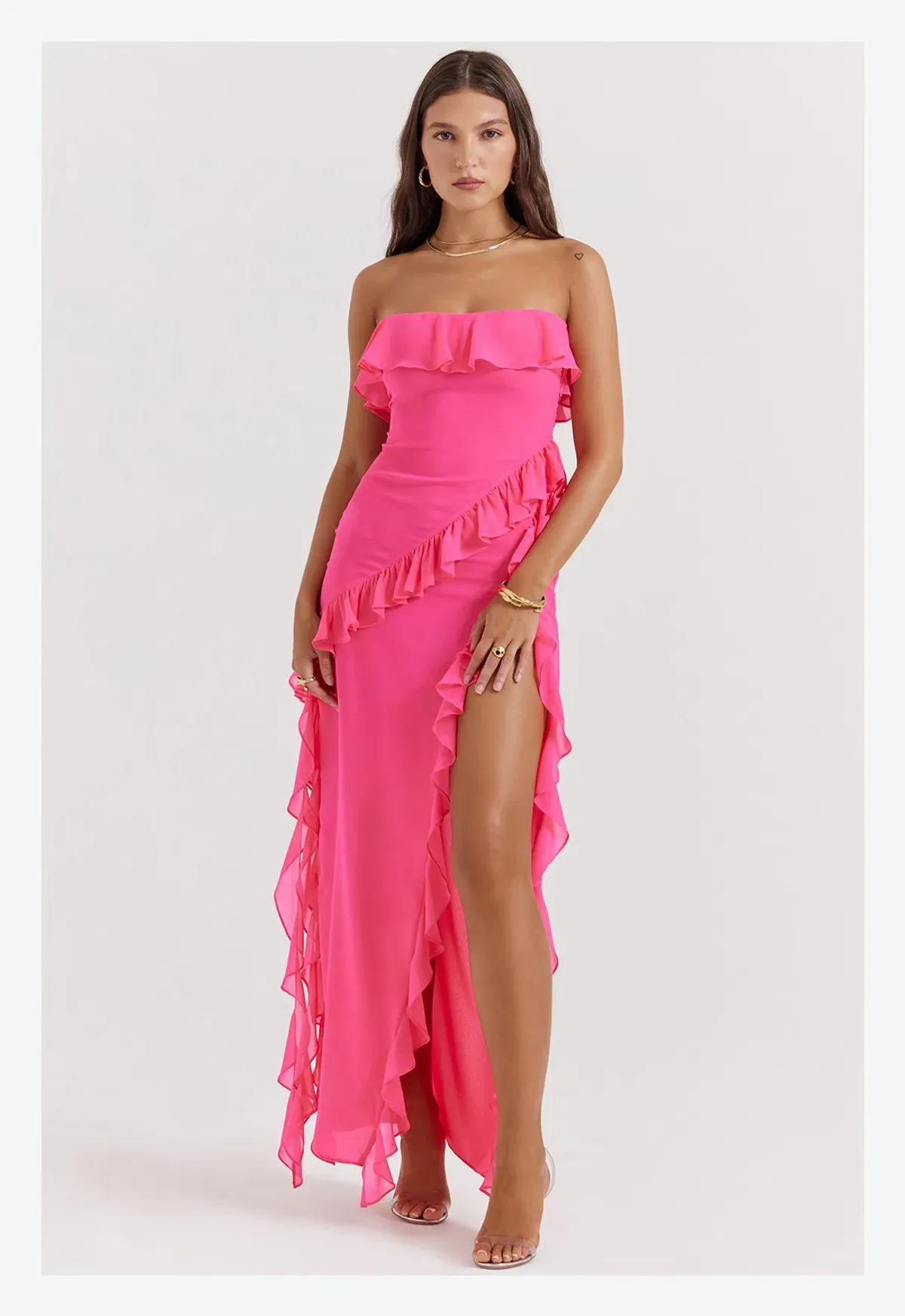 House of CB Sarina Ruffle Maxi Dress Pink Size L/ AU 12 - Image 1