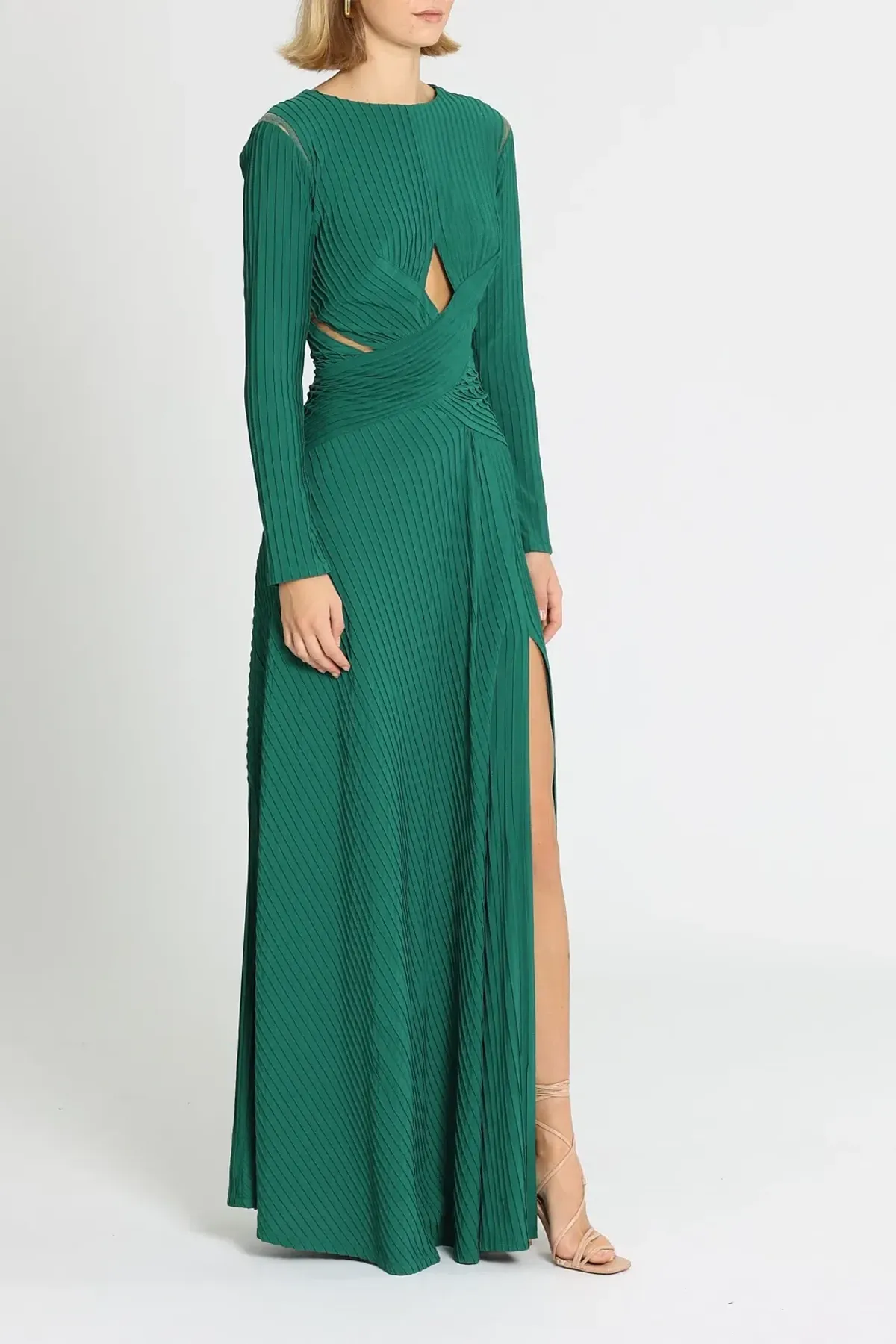 Tadashi Shoji Bollani Pintuck Cutout Gown in Forest Size 10 - Image 2