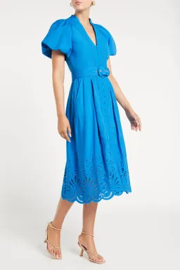 Rebecca Vallance Isidora Puff Sleeve Midi Dress Blue Size 8 for rent on The Volte - image 2