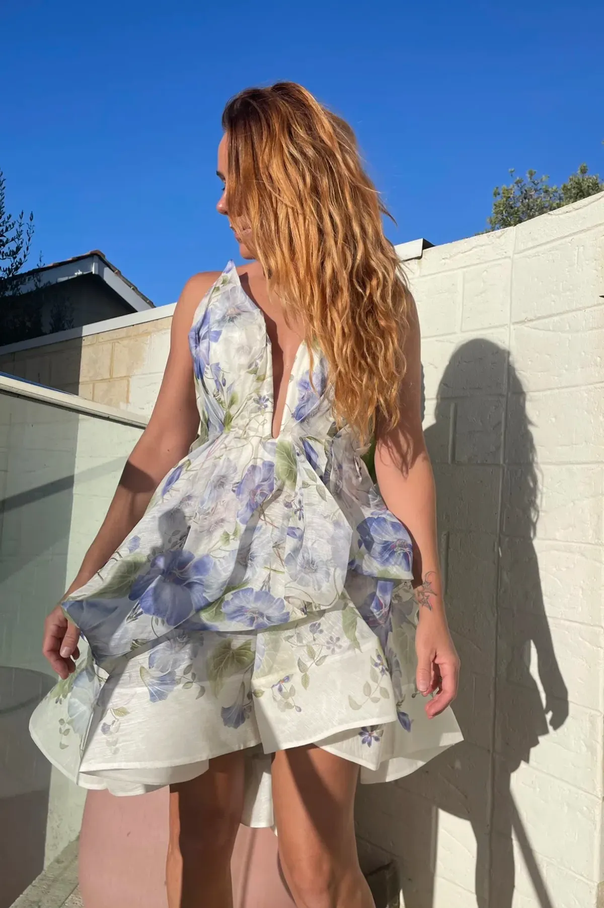 Zimmermann Natura Draped Mini Dress in Blue Floral Size 1/AU 10 - Image 2