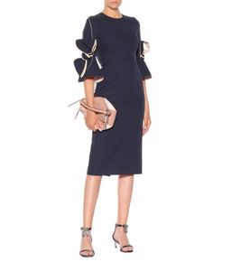 Roksanda Lavete Crepe Bow Midi Dress Navy Size 6 for rent on The Volte - image 1