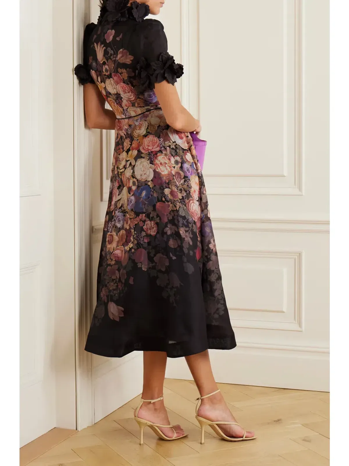 Zimmermann Luminosity Lift Off Flower Midi Dress Morisot Black Floral Print Size 16/4 - Image 2